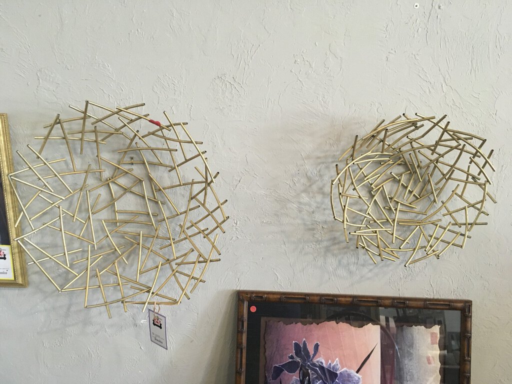 Pair Gold Straw Wall Decor