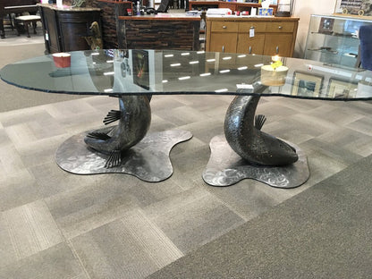 Steel Salmon Glass Table