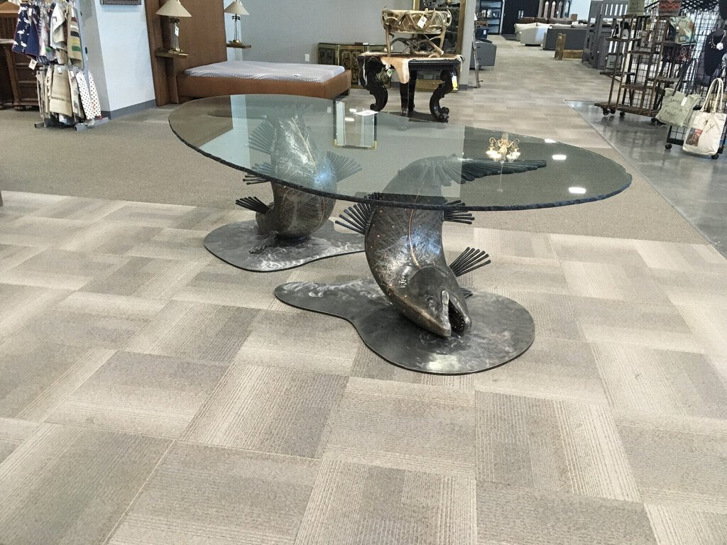 Steel Salmon Glass Table