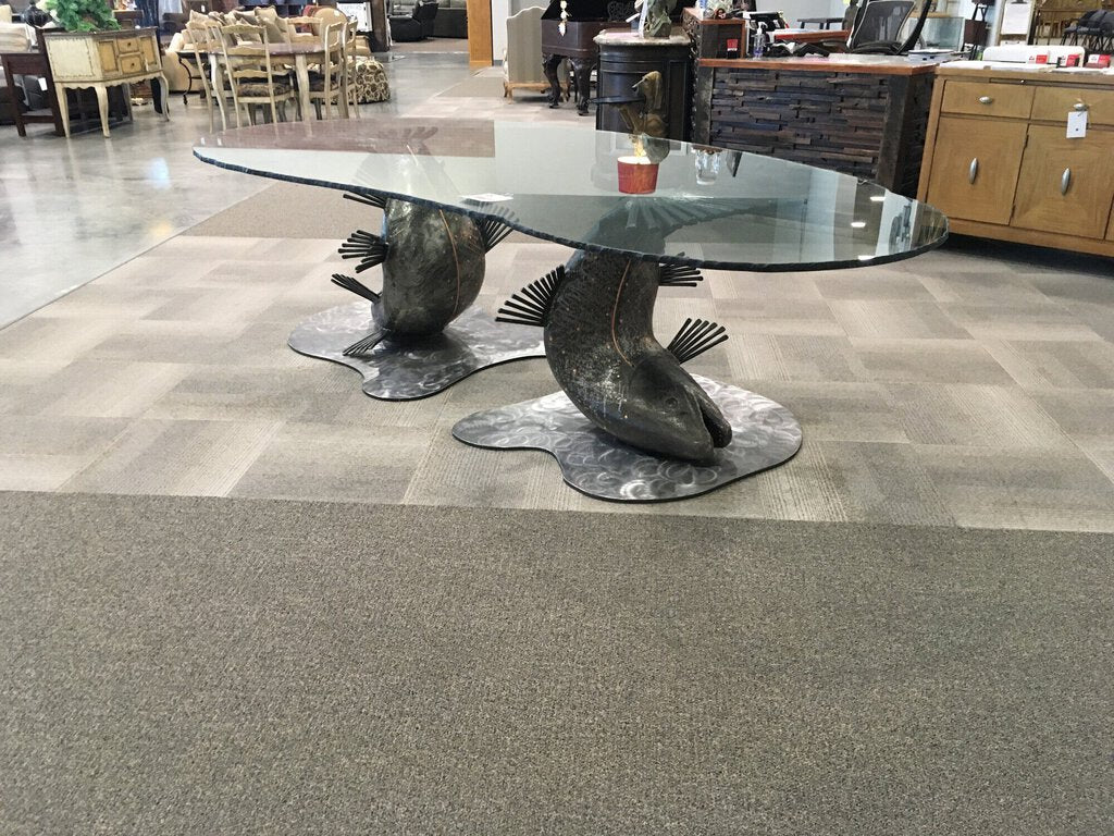 Steel Salmon Glass Table