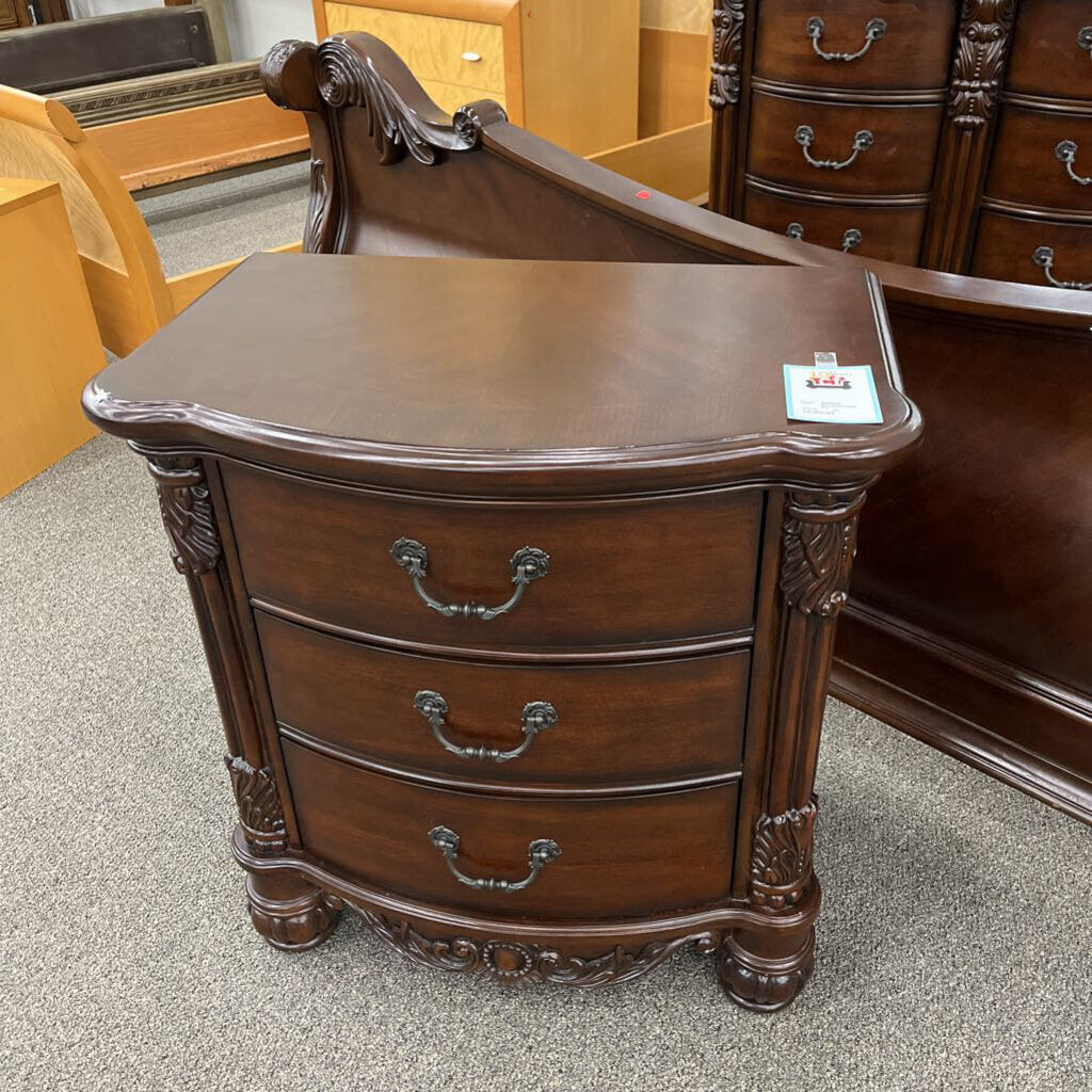 Dark Wood Carved Nightstand