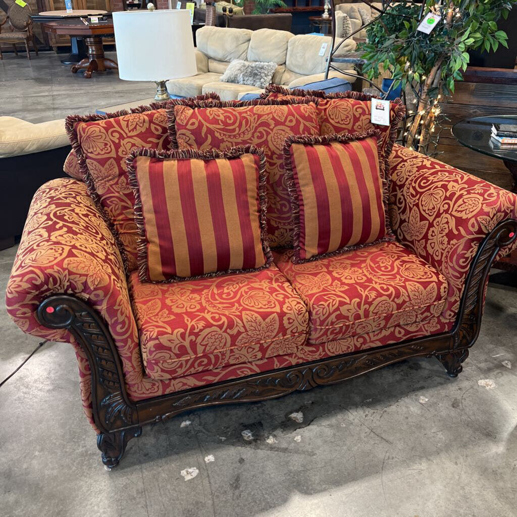 Red & Gold Pattern Loveseat