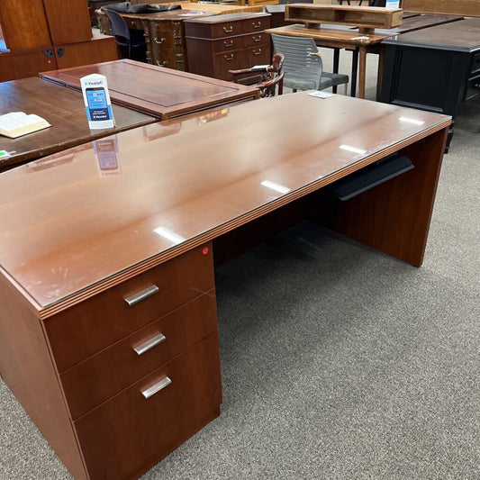 Brown desk w/ glass top