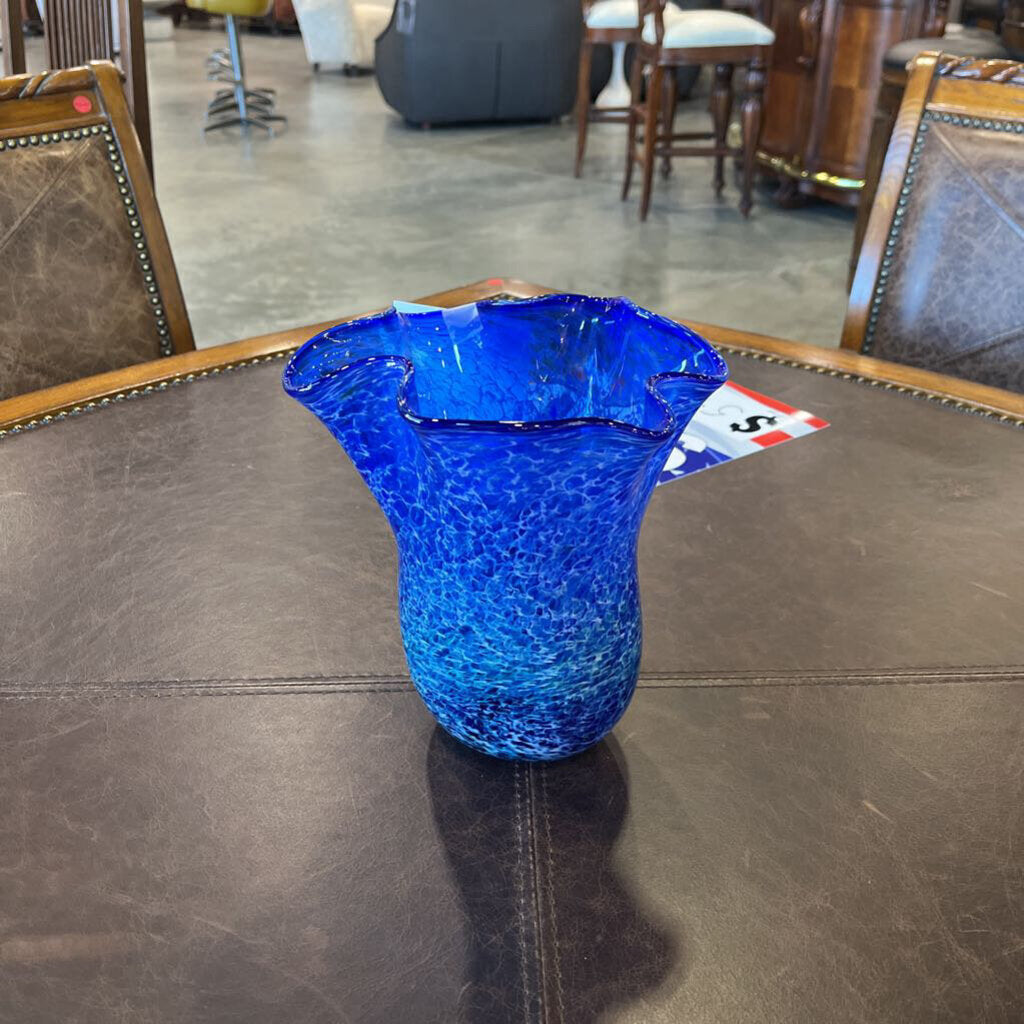 Blue Hand-Blown Glass Vase