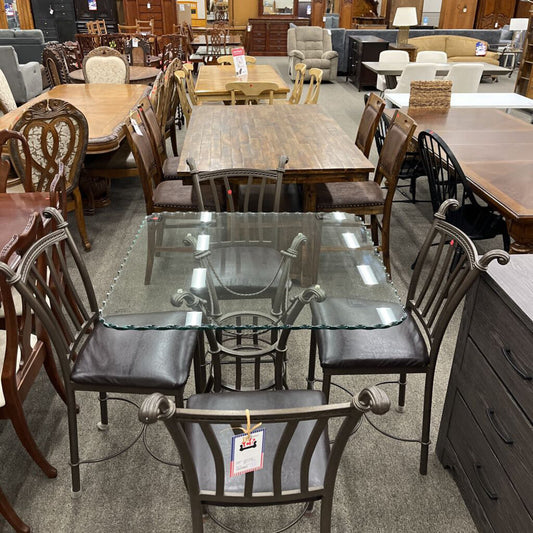 Glass Top Iron Table w/ 4 Chairs