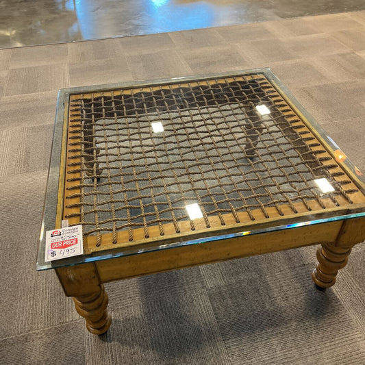 Glass-top Braided Rope Coffee Table