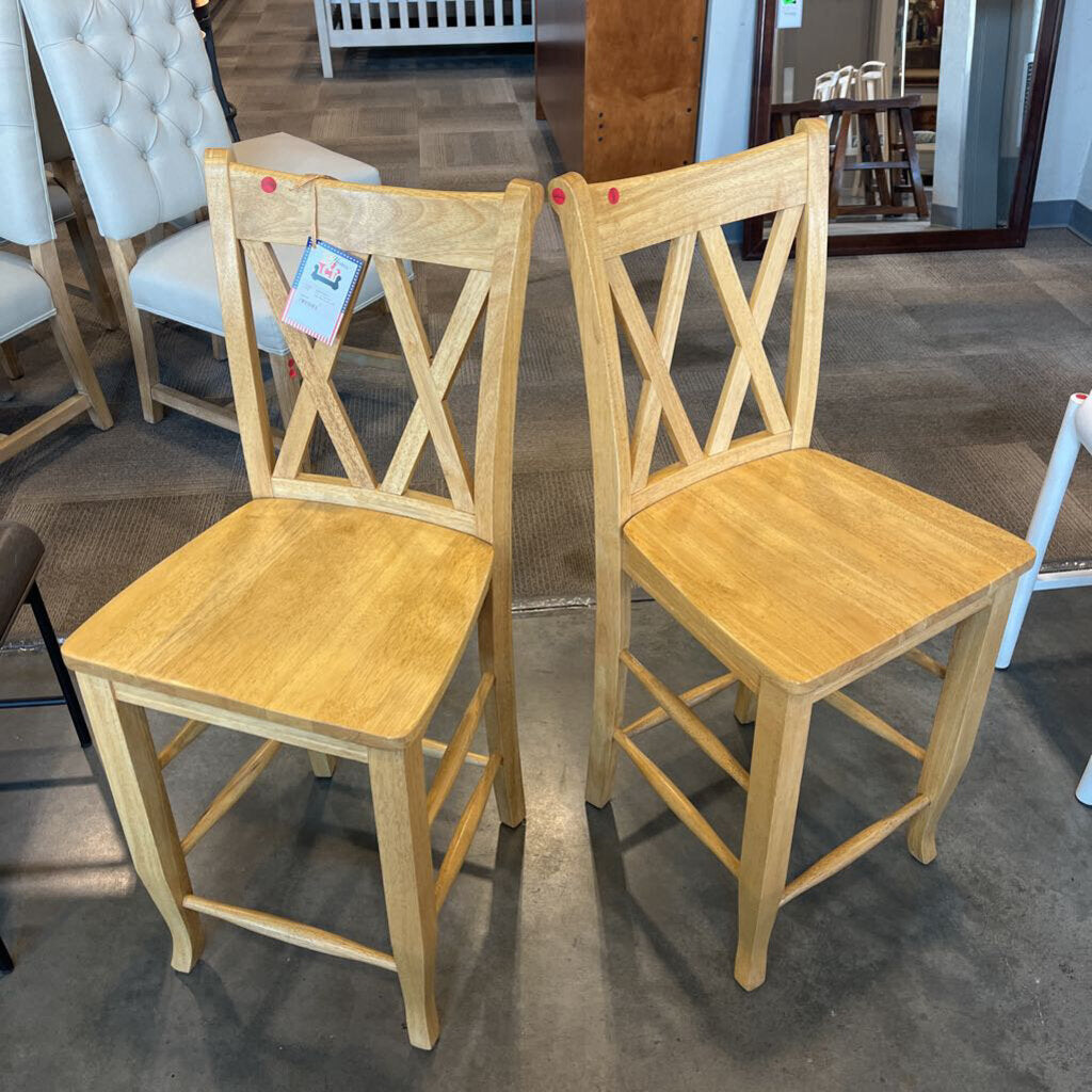 Pair of Blonde Oak Barstools