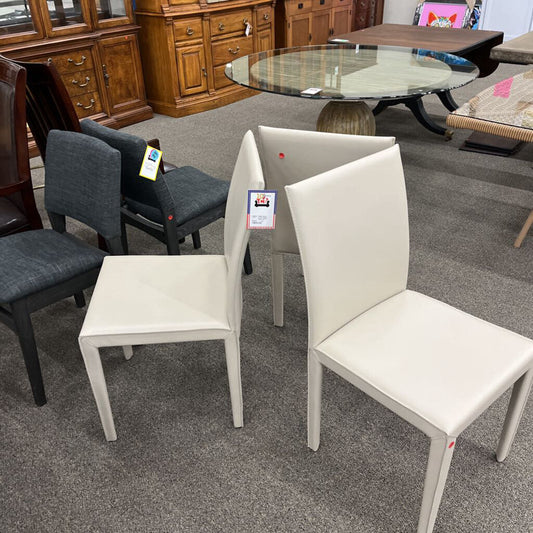 Set of 3 Beige Leather Dining Chairs
