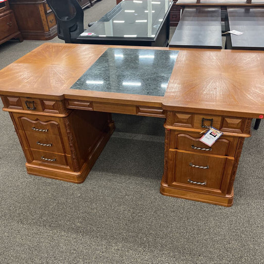 Wood Desk w/ Marble Inlay