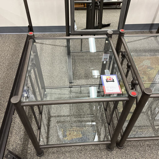 Gray Metal and Glass Side Table