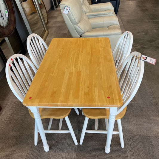 White & Pine Table w/ 4 Chairs