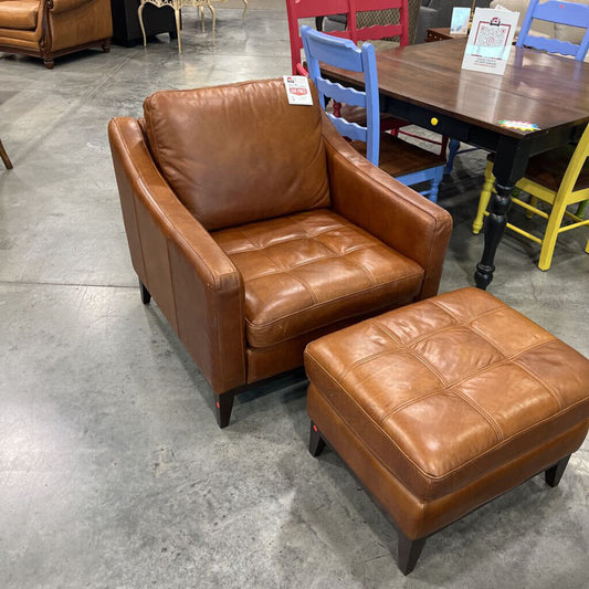 Brown Leather Chair w/ Ottoman