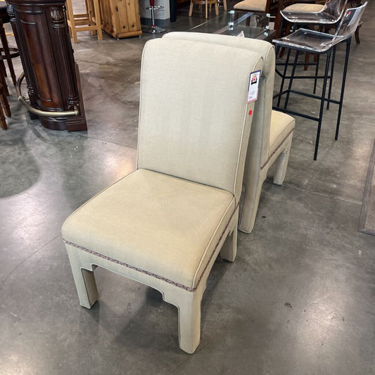 Pair of Beige Striped Accent Chairs