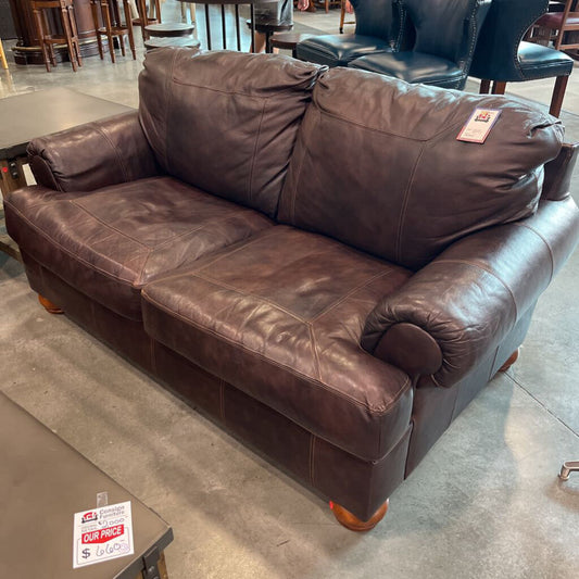 Dark Brown Leather Loveseat