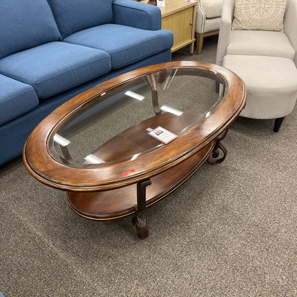 Glass Top Oval Coffee Table