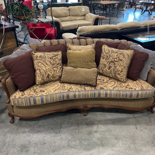 Vintage Brown/ Paisley Wood Trim Sofa