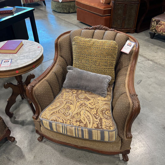 Vintage Brown/ Paisley Wood Trim Chair