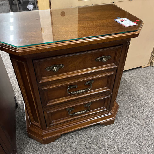 Brown Wood Nightstand w/ Glass