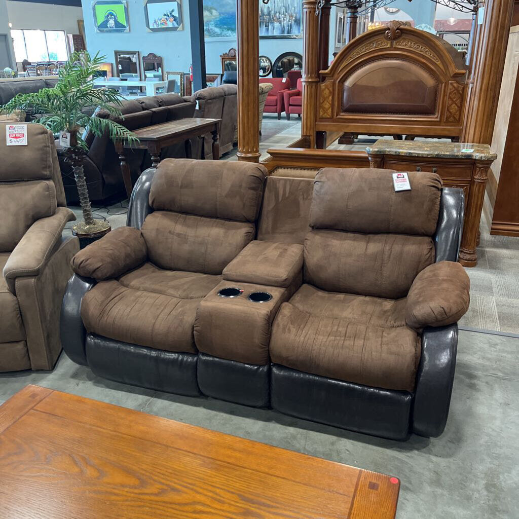 Brown 2tone Reclining Loveseat