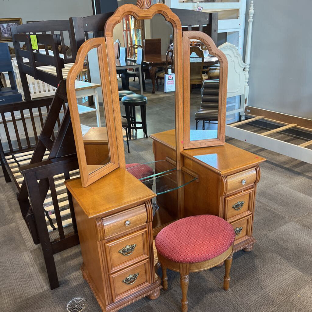 Oak Vanity w/ Stool