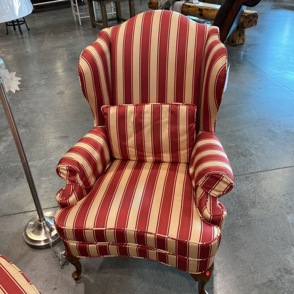 Red Striped Wingback Chair