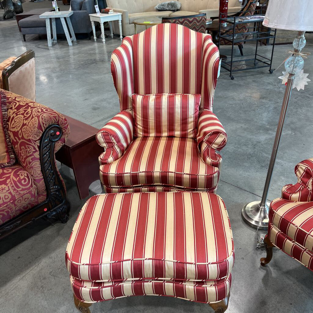 Striped Wingback Chair w/ Otto