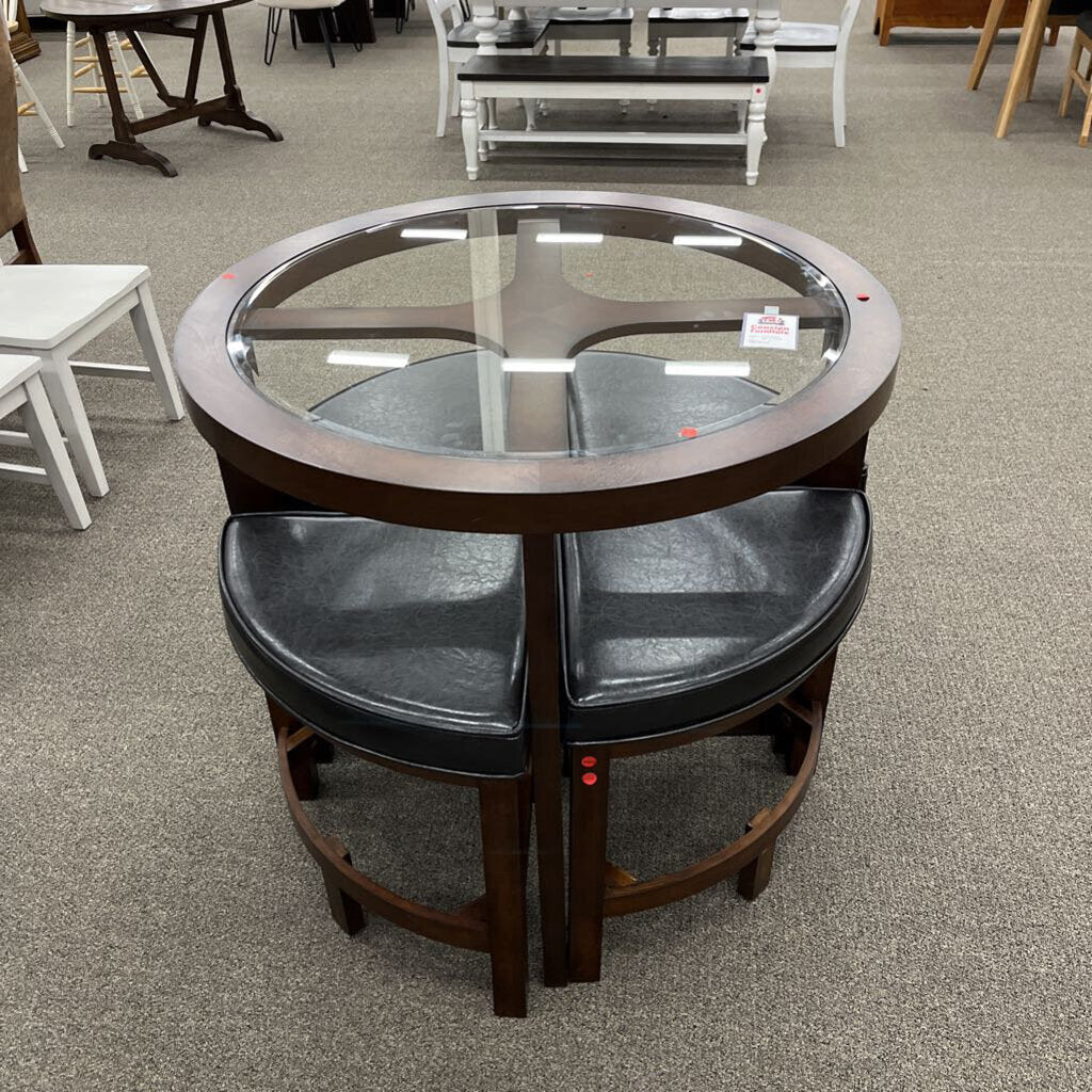 Rnd Glass Top Table w/ 4Stools