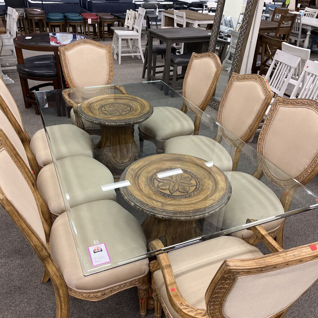 Glass Dining Table w/ 8 Chairs