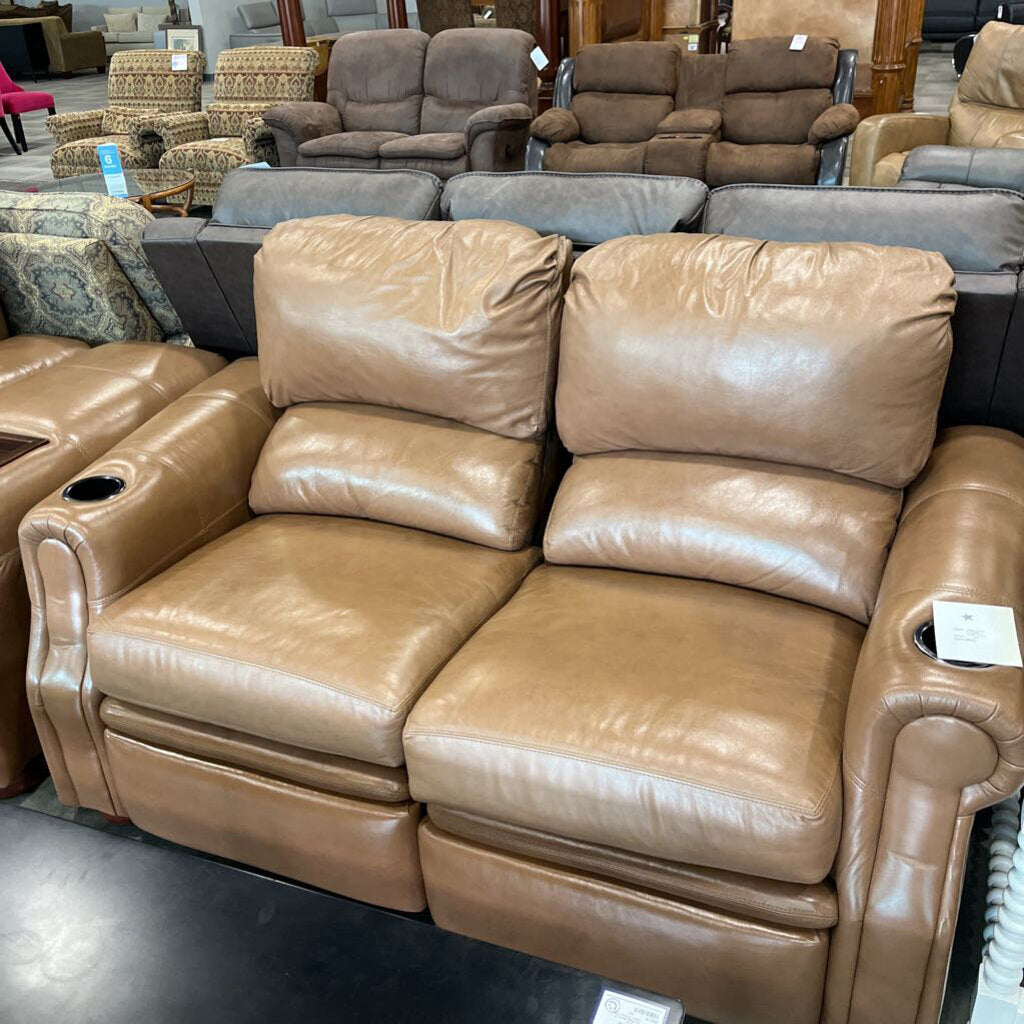 Set 4 Brown Leather Theatre Seats