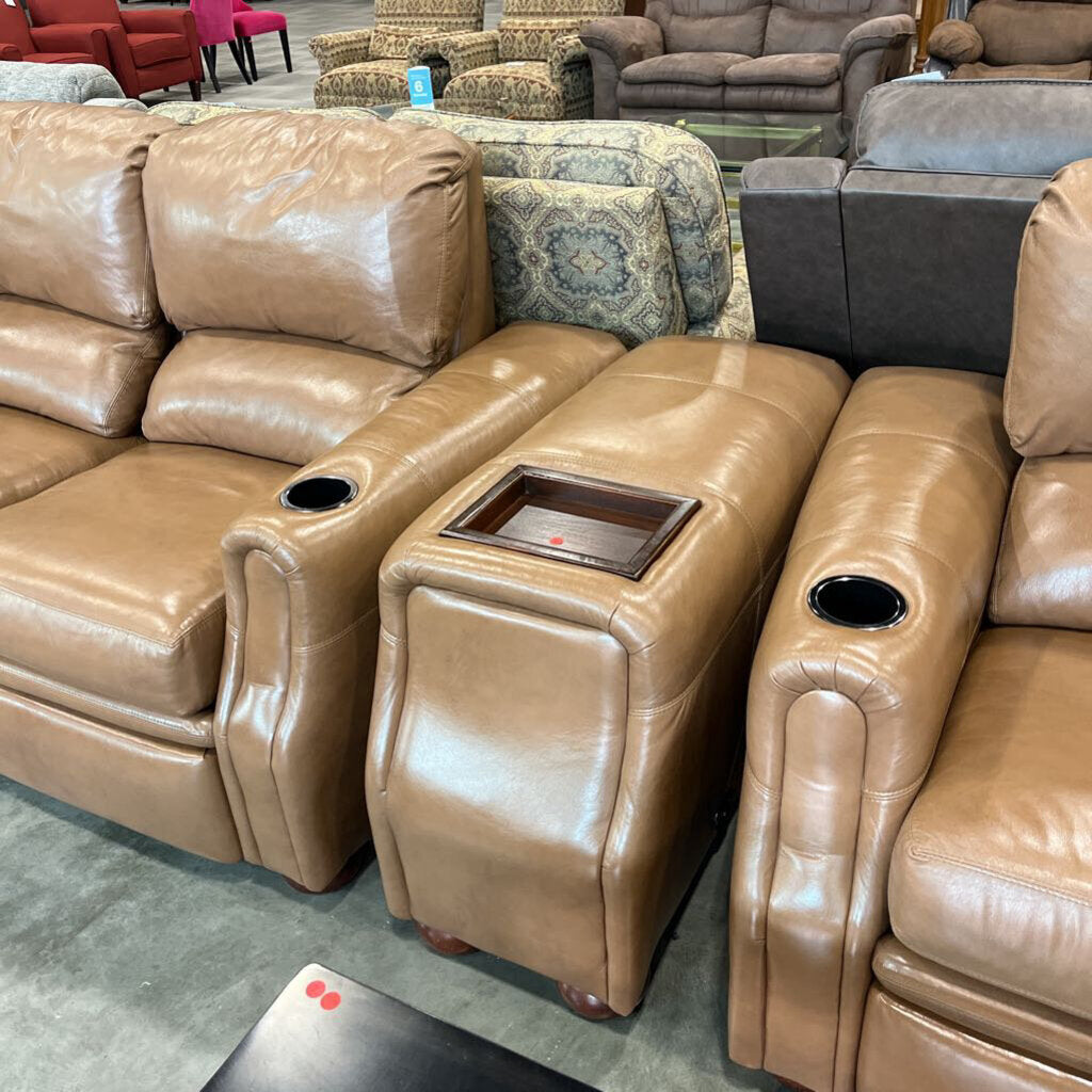 Set 4 Brown Leather Theatre Seats