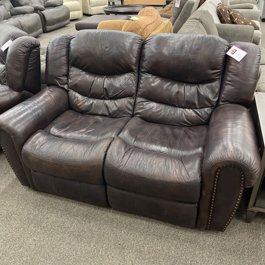 Brown Leather Rec. Loveseat