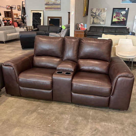 Brown Power Leather Rec. Loveseat