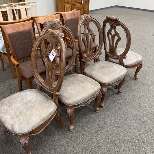 Set 4 Dining Chairs Wood w/ Gray Seats