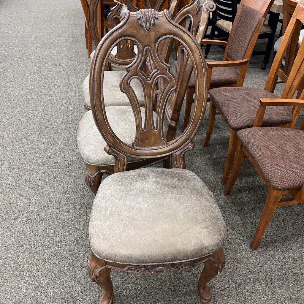 Set 4 Dining Chairs Wood w/ Gray Seats