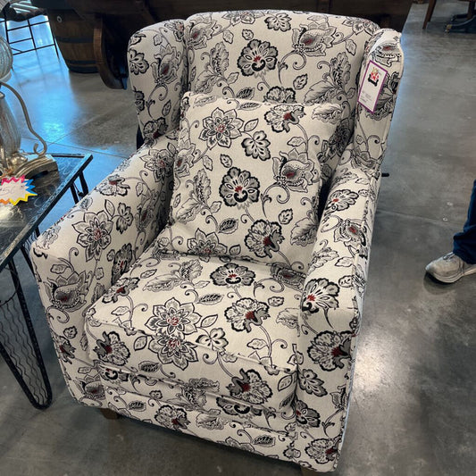 White Floral Wingback Chair