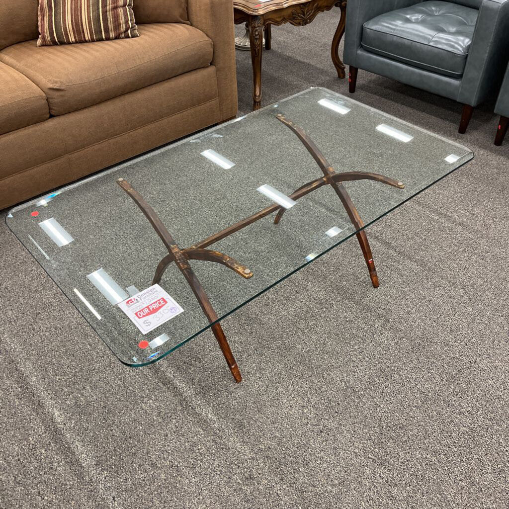 Glass-top Copper Coffee Table