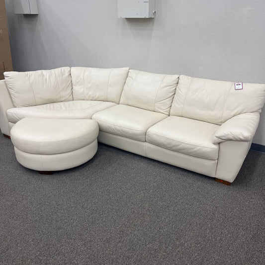 2pc. Cream Leather Sectional w/ Ottoman