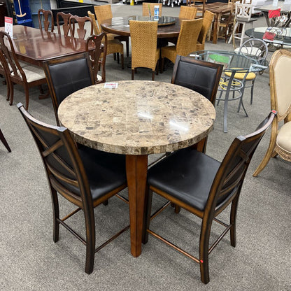 Marbled-top Pub Table w/ 4 Chairs