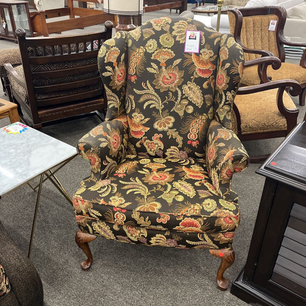 Black Floral Wingback Chair