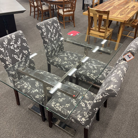 Set 4 Grey Floral dining chairs