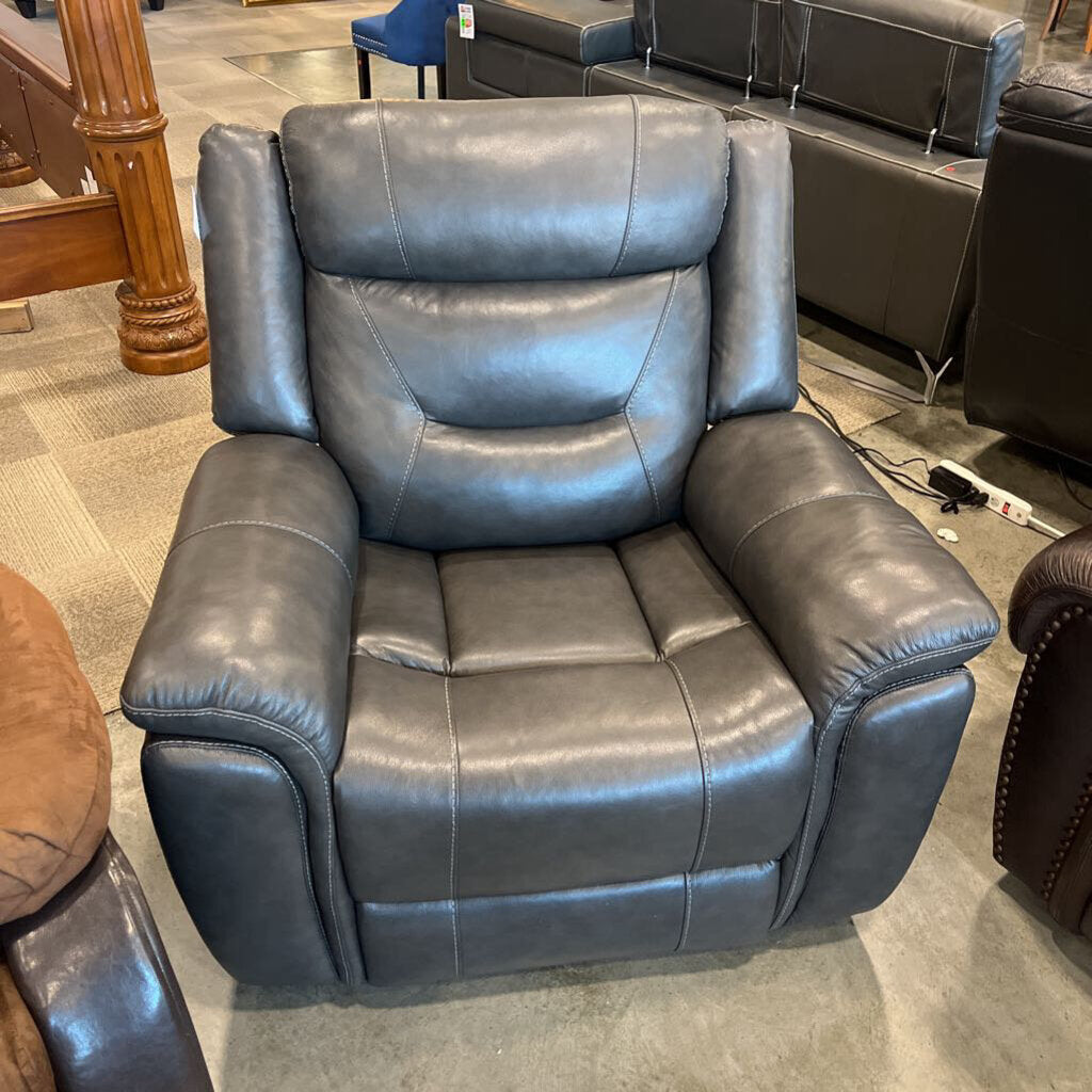 Grey Leather Power Reclner