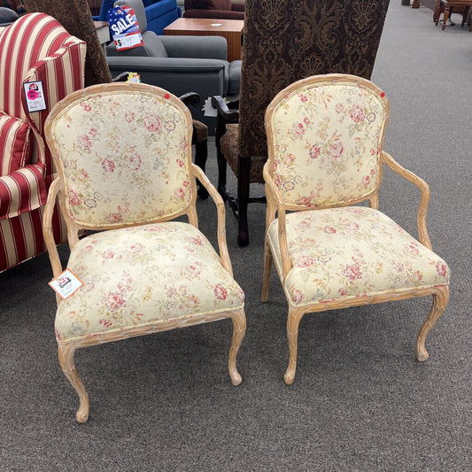 Pair of Blonde Floral Accent Chairs