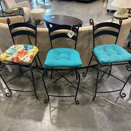 Set 3 Wrought Iron Patio Barstools