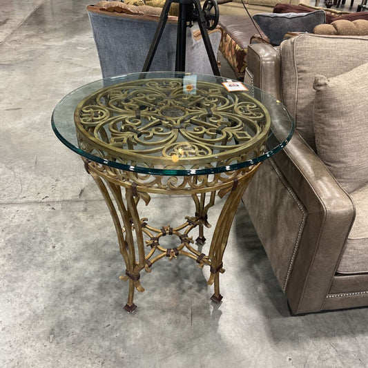 Round Wrought Iron Glass top Table