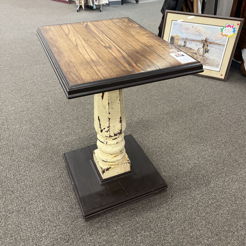 Distressed White Pedestal Table