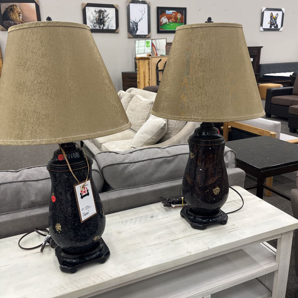 Pair of Black Glass Lamps