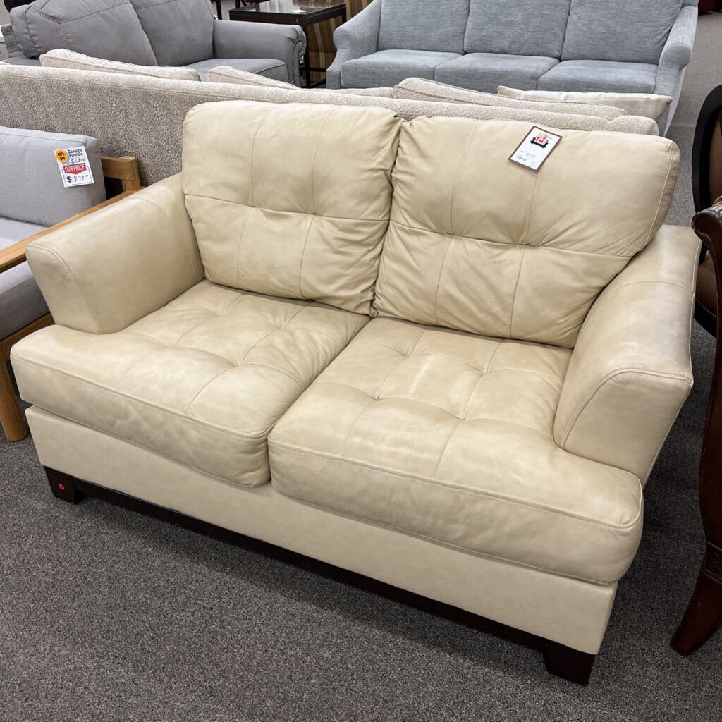 Beige Leather Loveseat