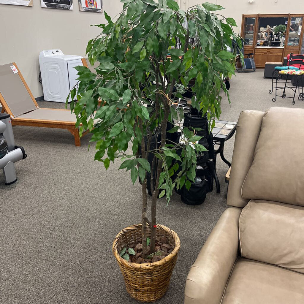 Faux Tree In Wicker Basket