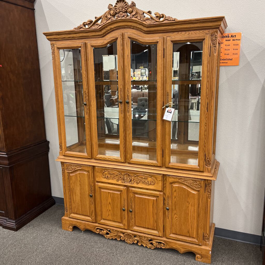 2pc Oak China Hutch