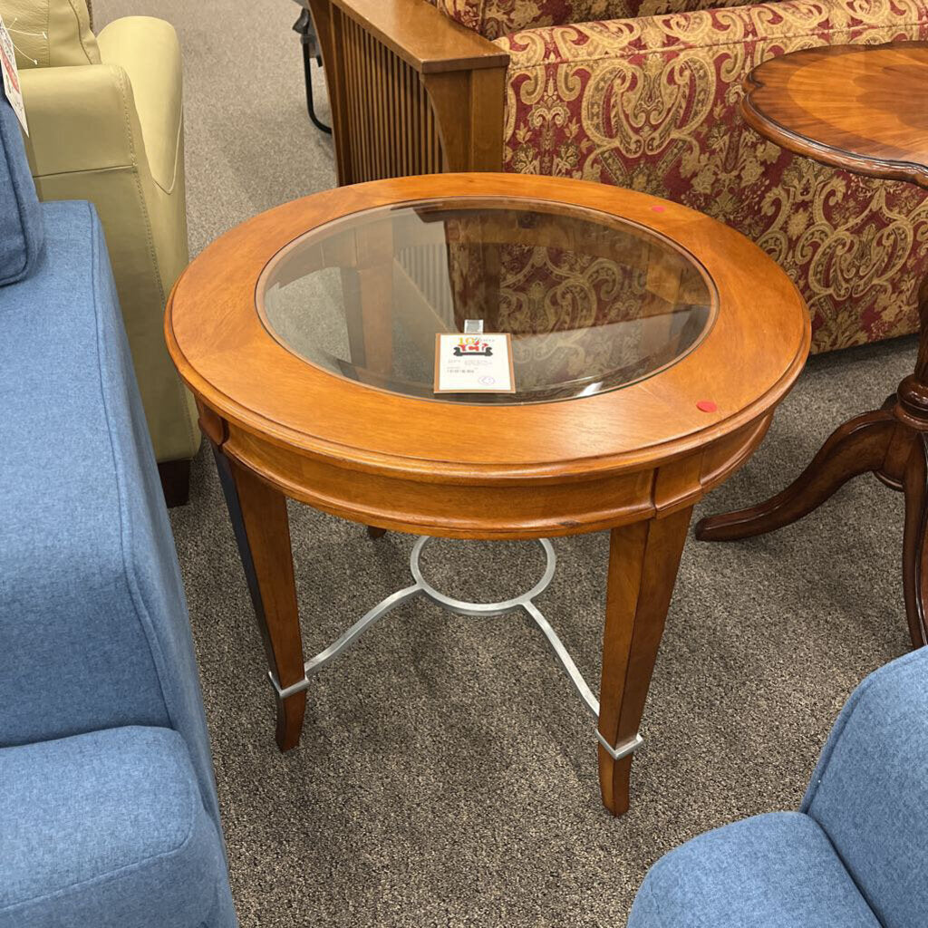 Round Glass Top End Table